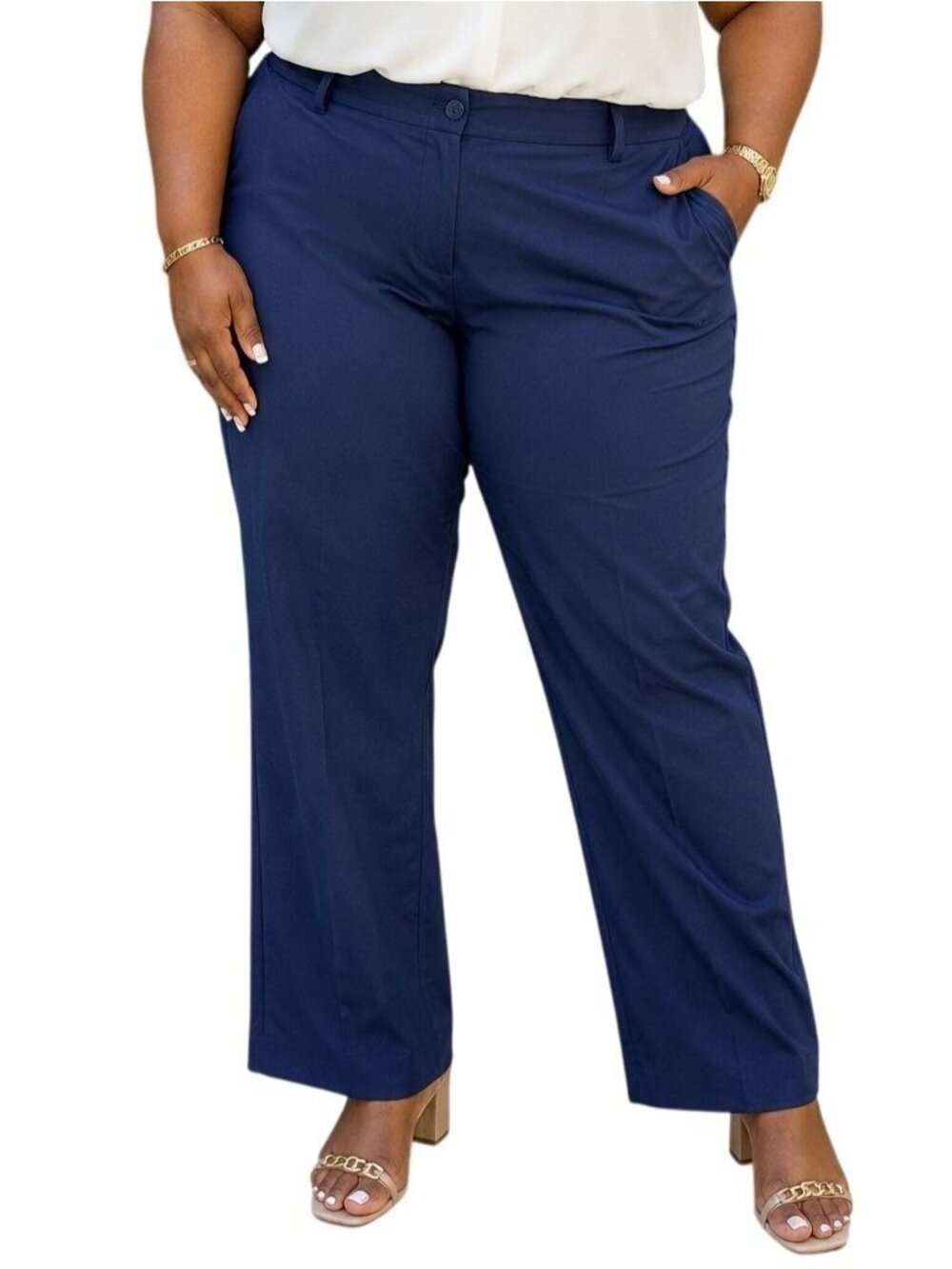 Ellos Plus Size 28 Pants Straight-Leg Classic Navy Timeless Fit Office Wear